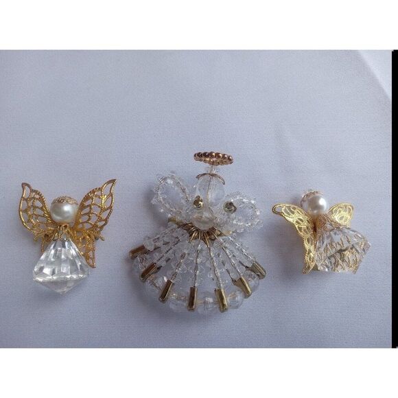 5/$25 (3) Goldtone Acrylic Bead Angel Pins Angel Of Purity Buttons + Safety Pin - Picture 1 of 5